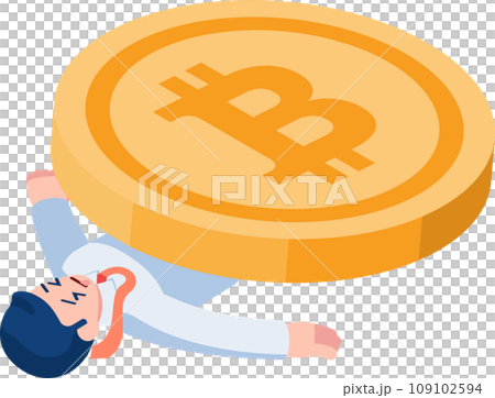 Isometric Businessman Under Big Bitcoin 109102594