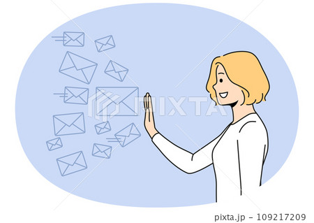 Smiling woman stop numerous letters 109217209