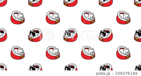 dog seamless pattern french bulldog Christmas sleeping bed Santa Claus vector cartoon puppy pet doodle tile background gift wrapping paper repeat wallpaper illustration scarf isolated design 109376188