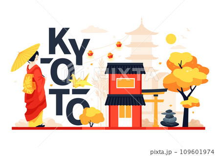 Geisha in Kyoto - modern colored vector illustration 109601974