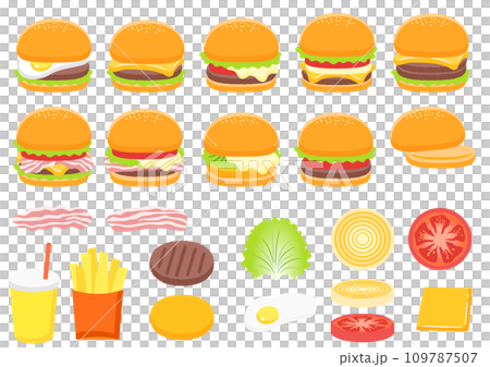 Illustration set of various hamburger ingredients 109787507