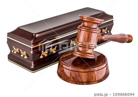 Coffin with Wooden Gavel, 3D rendering 109866094