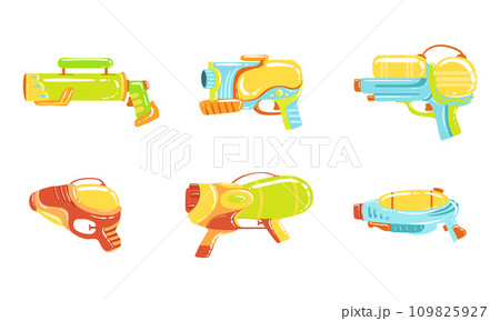 Water Guns Collection, Colorful Water Pistols, Toy Weapon Vector Illustration 109825927