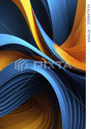 Abstract futuristic illustration background design, motion blur effect. Smooth lines on fluid blue, yellow, orange color waves. 109947914