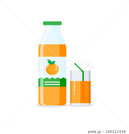 Orange juice icon in flat style. Fruit beverage vector illustration on isolated background. Citrus drink sign business concept. 100321436