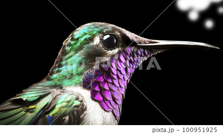 Close-up side portrait of a colorful hummingbird, made with generative ai 100951925