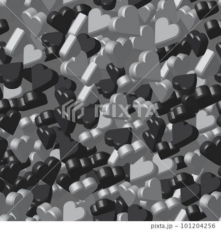 Gray Black 3D Hearts on Gray Seamless Pattern 101204256