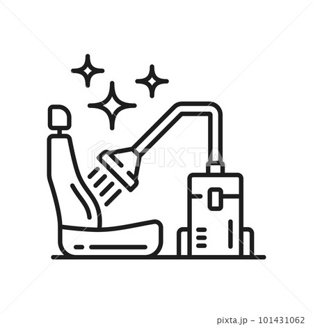 Car seat cleaning or washing service isolated outline icon. Vector vacuum cleaner in automobile, removing dust off upholstery seats in vehicle 101431062