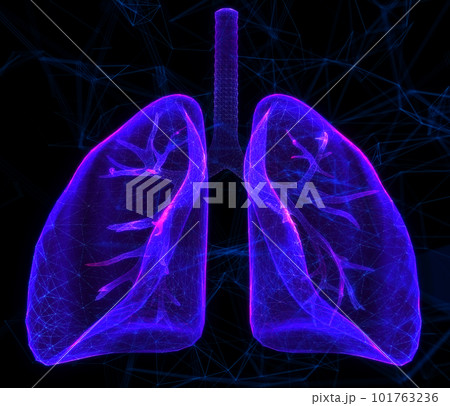 Glowing human lungs made of neon particles. Bright magic lungs health abstract style consists of colorful dots 101763236