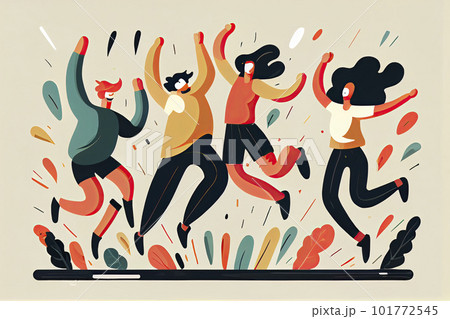 Happy people jumping celebrating victory. Flat cartoon characters illustration 101772545