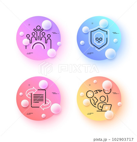 Inclusion, Cyber attack and Marketing minimal line icons. 3d spheres or balls buttons. Video conference icons. For web, application, printing. Equity rainbow, Software protect, Article. Vector 102903717