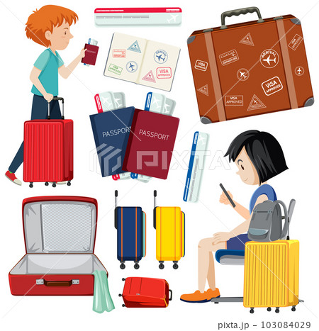 Playful Characters and Tourism Elements Vector Collection 103084029