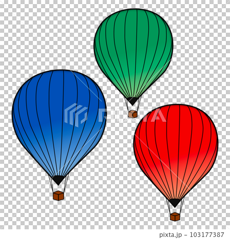 空に鮮やかに浮かぶ3色の熱気球のイラスト 103177387