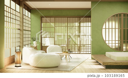 Green Modern room interior wabisabi style and sofa and decoration japanese. 103189165