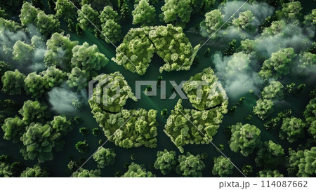 Recycling on a green cloud surrounded by trees. Generative AI 114087662