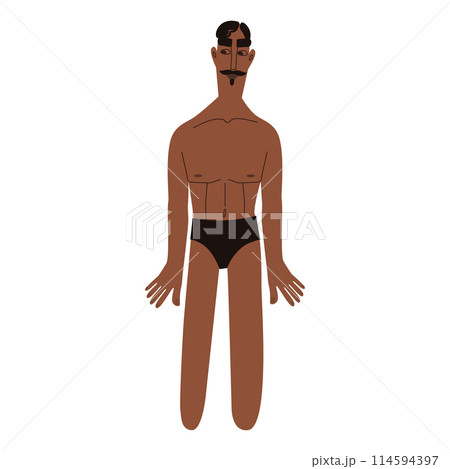 Flat Latino man in underwear. Brown skin person with black hair in cartoon style for multinational and diversity designs. Vector illustration. 114594397