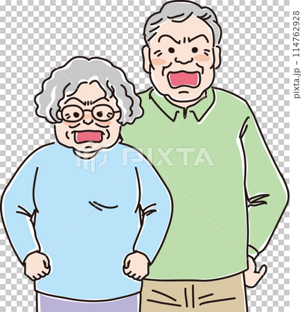 人物イラスト_怒った表情_高齢夫婦_60代70代80代高齢男女_おじいちゃん_おばあちゃん 114762928