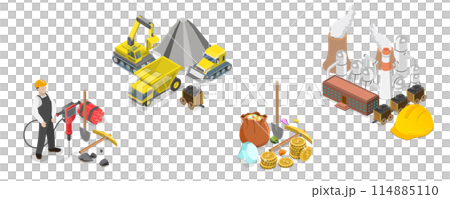 3D Isometric Flat  Conceptual Illustration of Mining, Extraction Machinery and Transport 114885110