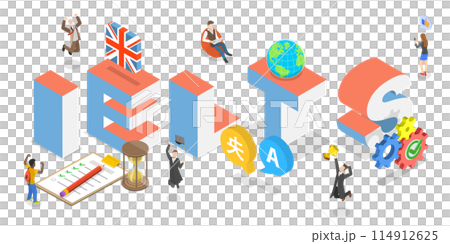 3D Isometric Flat  Illustration of IELTS, International English Language Testing System 114912625