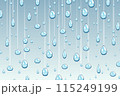 Rain falling cartoon. Falling water drops on blue background. 115249199