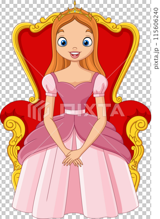 Vector cartoon beautiful princess sitting on the throne 115606240