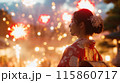 花火を見る浴衣を着た女性 Lady in Kimono watching Fireworks 115860717