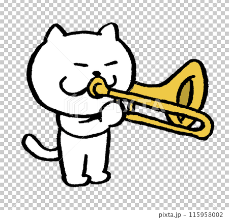 Cute white cat character playing musical instrument 115958002