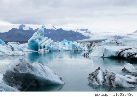 Icebergs on water, Jokulsarlon glacial lake, Iceland 116053456