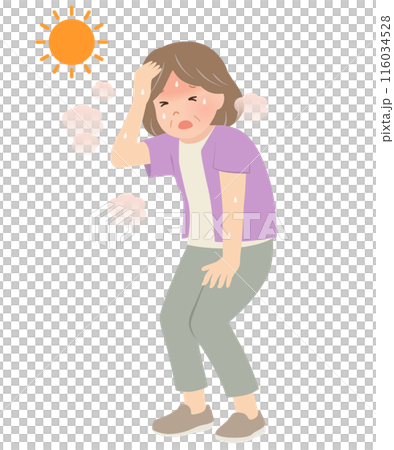 Heatstroke Vector illustration of a hot-looking senior woman 116034528