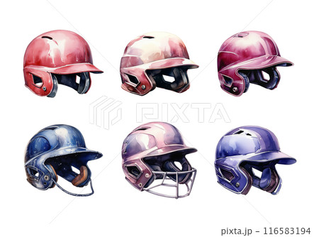 Cute watercolor painting style illustration of Baseball Helmet, isolated on white background 116583194