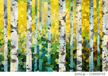 Bright Birch Forest Mosaic with Spring Colors 116608720