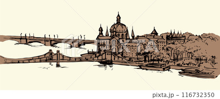 Hungarian Parliament Building. Vectos drawing scene 116732350