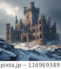 Abandoned Castle and Snowfall. AI Generated 116969389