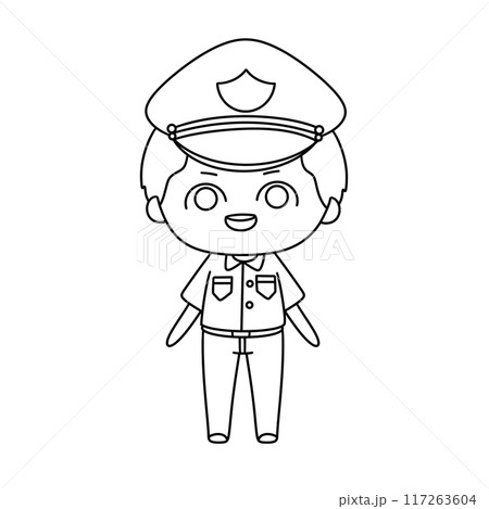 A cartoonish drawing of a police officer with a hat and a badge 117263604