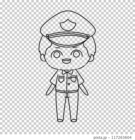 A cartoonish drawing of a police officer with a hat and a badge 117263604