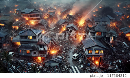 地震　災害　火災　震災イメージ写真 117384212