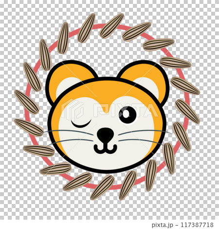 Sunflower seed decorative frame and hamster illustration 117387718