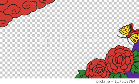 Background illustration with the image of a peony and butterfly from Hanafuda_16:9 117515764