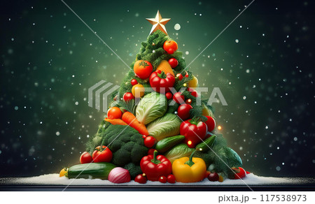 野菜でできたカラフルなクリスマスツリー 117538973