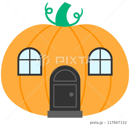 Hand drawn cute Halloween Decorated Pumpkin House 117667132