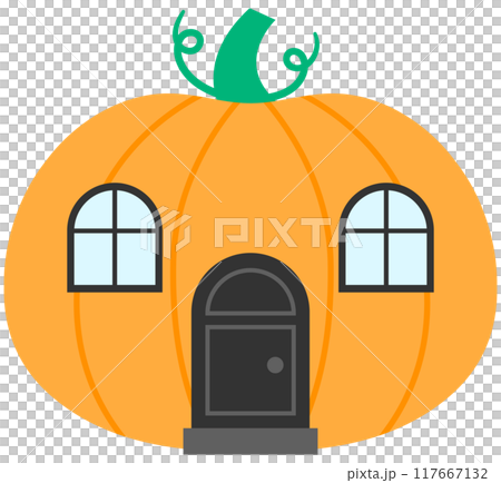 Hand drawn cute Halloween Decorated Pumpkin House 117667132