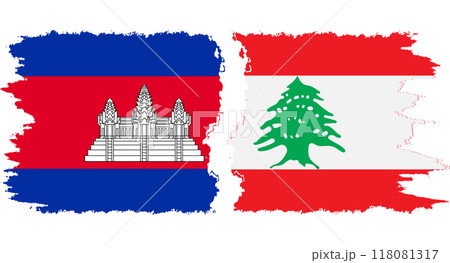 Lebanon and Cambodia grunge flags connection vector 118081317