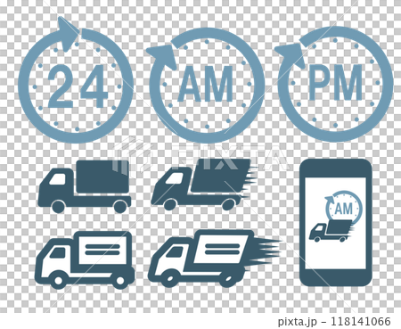 時間指定、日時指定と運転するトラックアイコンセット 118141066