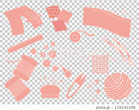 手工藝品中使用的工具插圖集，單色，粉紅色 118142206