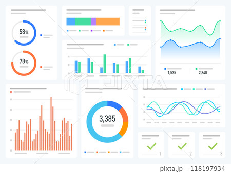 グラフ、アプリ、ダッシュボードのイラスト素材 118197934