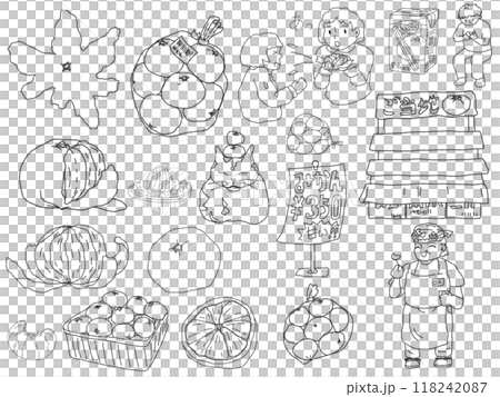 鉛筆畫風格橘子的線條畫插圖 118242087