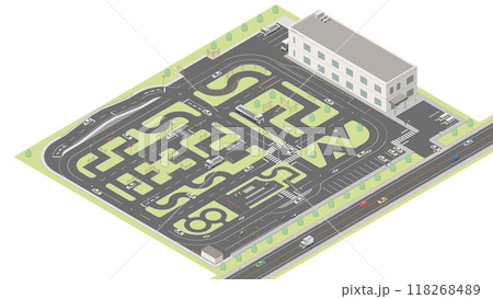 アイソメトリック図法で描いた自動車教習所のイメージ[B]（無地） 118268489