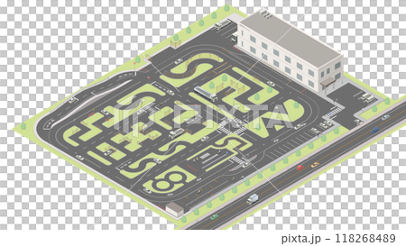 アイソメトリック図法で描いた自動車教習所のイメージ[B]（無地） 118268489