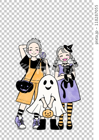 ハロウィンの仮装の子供たちの全身イラスト 118287055