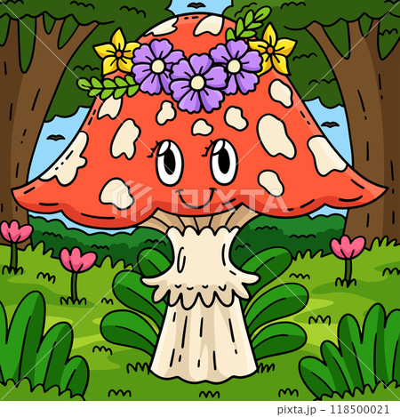 Mushroom with Flower Crown Colored Cartoon 118500021